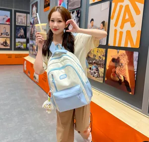 Cute colorblock student backpack, large capacity casual daypack for women and college girls.