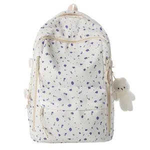 Casual Nylon Floral Backpack Lightweight Large Capacity School Bookbag For Women College Students Travel Daypack