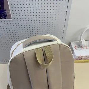 Casual Japanese style minimalist backpack daily student school bag beige and white color block