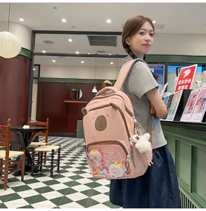 Cute pink transparent backpack for teen girls large capacity school bookbag casual daily use