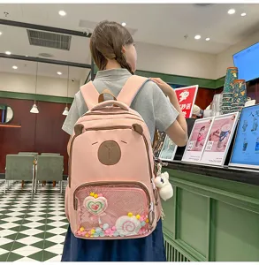 Transparent school backpack for cute student girls, large capacity casual daypack daily use.