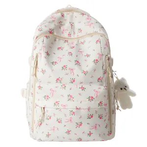 Floral Print School Backpack Casual Daypack for Women Girls Large Capacity Cute Bookbag