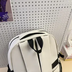 White large capacity student school backpack, fashionable casual double shoulder bag for daily use.
