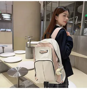 Stylish casual backpack for student women, chic design with contrast color and daily comfort.