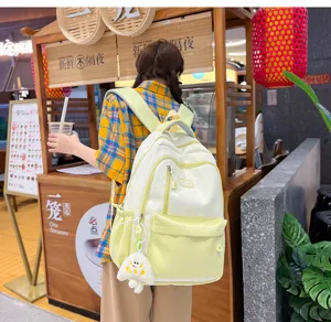 Casual color block backpack for women, large capacity lightweight college bookbag for daily use.