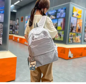 Korean style casual commuter backpack, large capacity nylon school bag with cute bear.