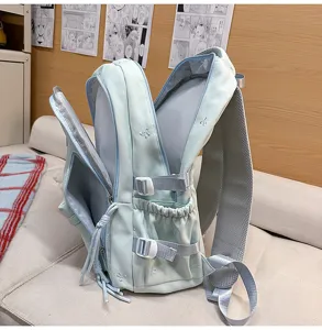 Large capacity mint green student backpack with multiple zipper pockets for daily use.