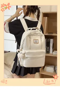 Japanese style cute girl backpack, Harajuku large capacity white school bag for daily use.