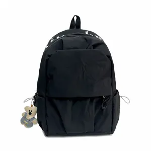 Korean casual lightweight commute backpack large capacity student nylon school bag black