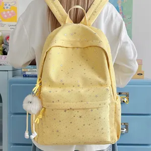 Cute star print school backpack for women, aesthetic large capacity Korean style casual bag.
