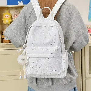 Women school backpack white star print casual daypack large capacity cute bag for girls