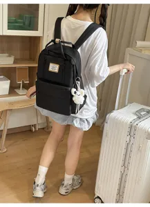 Casual black backpack large capacity school bag for teenage girls cute travel daypack