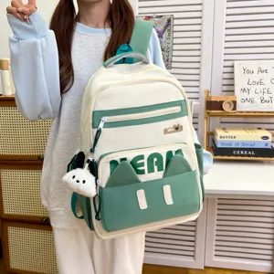 Japanese style cute cat ear canvas casual backpack school bag for students daily use