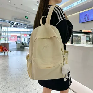 Casual canvas campus backpack for women and students lightweight daily travel daypack beige
