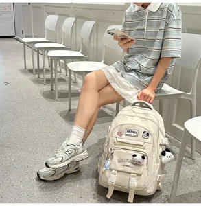 Canvas large capacity student backpack school bag for daily travel and outdoor use details