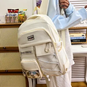 Large capacity white school backpack with multi pockets, stylish casual daypack for teens.
