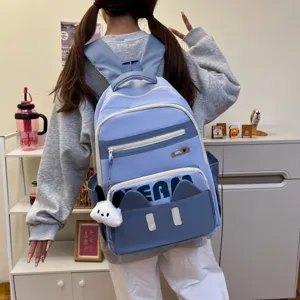 Cute cat ear canvas backpack for teen girls, lightweight school bookbag for casual daily use.