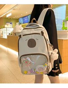 Cute transparent pocket backpack with cute bear design for students daily school use.