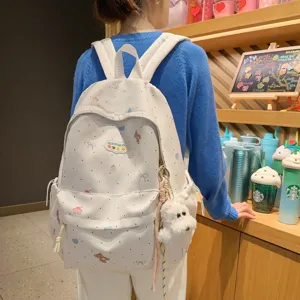 Cute polka dot bear print backpack for girls high school student large capacity school bag