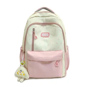 Casual College Student Nylon Backpack Large Capacity Waterproof Color Blocking School Bag Lightweight Youth Daypack