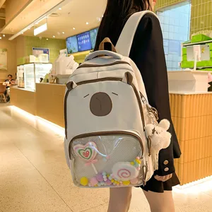 Cute transparent front pocket backpack large capacity school bag for students casual daily use