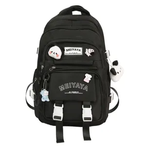 Casual Nylon Backpack Large Capacity School Bag Travel Computer Rucksack With Cute Pendant For Women Men Students