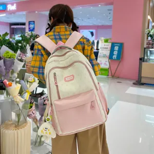 Cute pink and white colorblock student backpack large capacity casual daypack for college