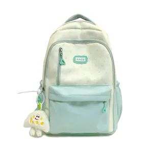 Fresh colorblock backpack large capacity school bag with cute pendant front view main image
