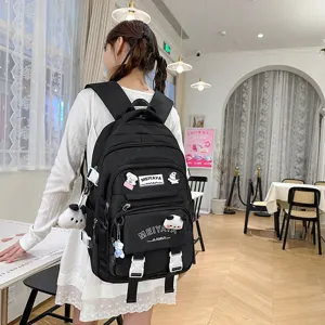 Large capacity black student backpack travel computer casual school bag for daily use