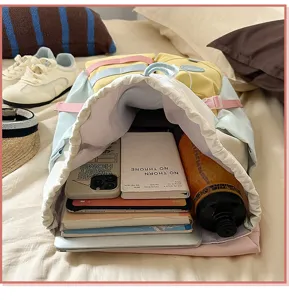 Dopamine colorblock canvas backpack, large capacity casual school bag for students and girls.