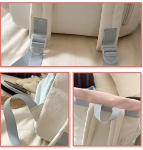 Color-block school backpack with adjustable straps and top handle for casual daily use.