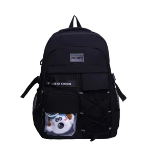 Large Capacity Nylon Backpack School Bag For Students Casual Travel Daypack With Multiple Pockets And Transparent Pocket