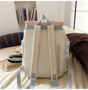 Dopamine color-blocking backpack for students, large capacity casual bookbag, stylish daypack.