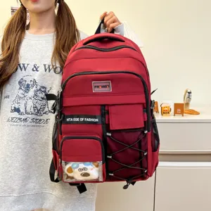Large capacity red school backpack for teenage girls and students stylish book bag