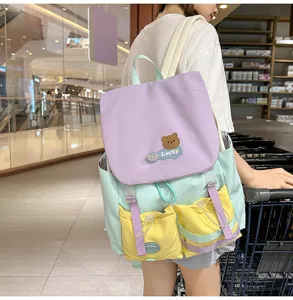 Colorblock casual backpack for students, large capacity cute school bag for teenage girls.