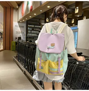 Colorful Colorblock Backpack Large Capacity Student Schoolbag Casual Sweet Girl Travel Daypack