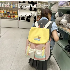 Colorful colorblock backpack for teenage girls, large capacity cute school book bag.