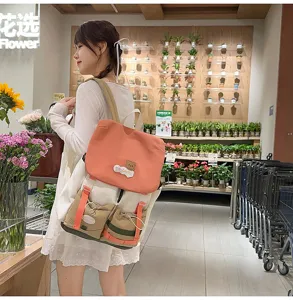 Casual color-block backpack for students, large capacity sweet style school bag for daily outdoor.
