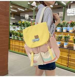 Dopamine color-matching backpack for girls, sweet style school bag with large capacity.