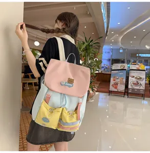 Dopamine colorblock backpack for students, large capacity casual sweet school bag details.