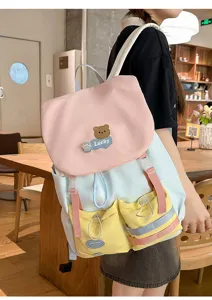 Colorblock backpack student casual large capacity sweet daily school bag cute pink blue