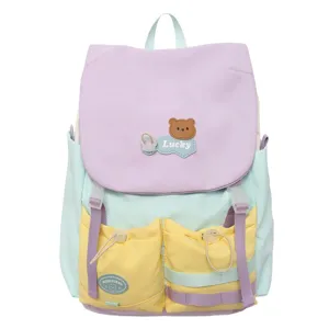 Casual Nylon Colorblock Backpack For Women Large Capacity School Bag Versatile Daily Travel Bookbag With Multi Pockets