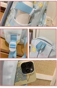 Candy color star print casual backpack for students, lightweight large capacity school bag.