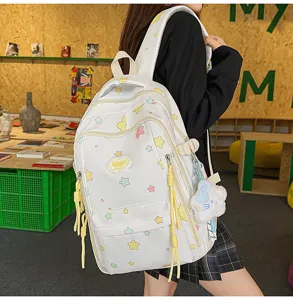 Japanese ins style candy color casual school backpack with colorful stars for students