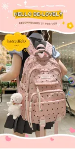 Japanese style pink large capacity school backpack for girls cute polka dot travel daypack