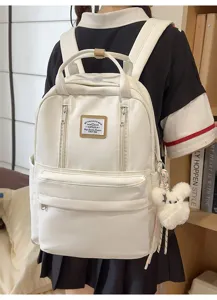 Japanese style cute white casual backpack for daily school travel large capacity bag