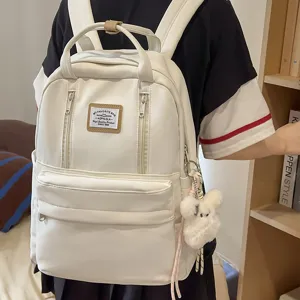 Cute Japanese style white backpack large capacity school bag for students casual travel daypack