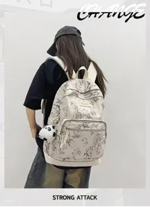 Lightweight student backpack with bamboo print, large capacity casual travel bookbag for teens.
