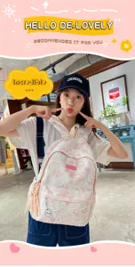 Pink crinkle tie dye backpack high capacity school bag cute casual daypack for women girls