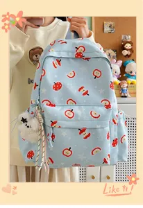 Cute Korean style cartoon apple print casual backpack for student daily school uses.
